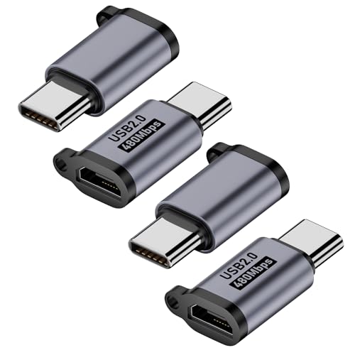 AreMe Micro USB 2.0 to USB C Adapter (4 Pack), Micro USB Female to USB Type C Male Converter Connector Support Charge Data Sync for Galaxy Type-C Phones, Tablets and More (Grey)