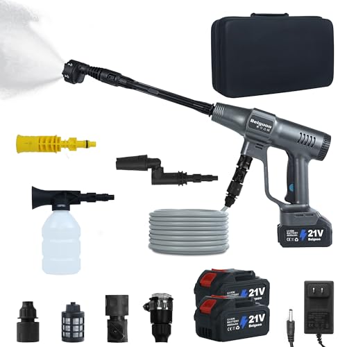 Beiguoo 1450PSI Cordless Pressure Washer, 2 4000mAH Battery Operated Power Pressure, Portable High Pressure Washer, Cordless Power Washer Gun with 6-in-1 Nozzle for Car/Floor/Fence/Sidewalk