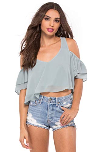 Sadie Ruffle Crop Top - S - Silver Sage