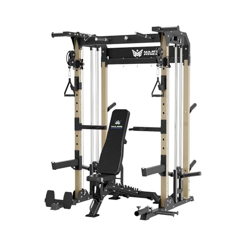 MAJOR FITNESS F22 Multi-Functional Power Rack—1600lbs Capacity All-in-One Squat Rack with Dual Pulley System for Home Gym Strength Training (Rack with WB, Khaki)