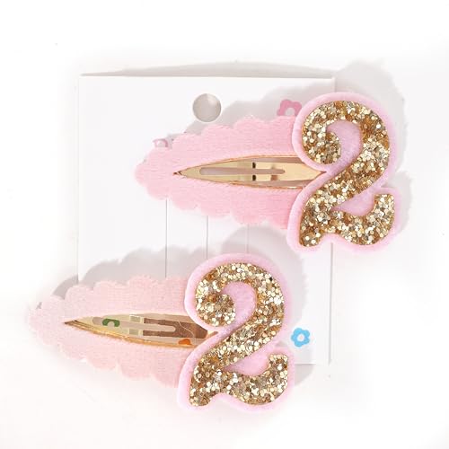 2pcs Hair Clips for Baby Girls - 2nd Birthday Hair Clips for Party Decorations,Two Plush Fabric Gold Hair Clip,Head Ornament Accessories Photo Props for Baby Showers