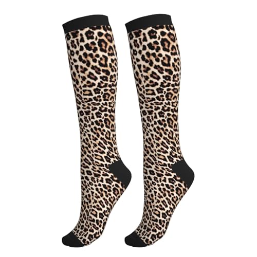 Guiteinyi Cheetah Leopard Compression Socks for Women Men 15-20mmHg Knee High Stock for Running Work Support Nurses Travel