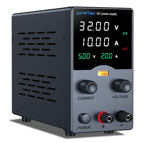 DC Power Supply Variable 30V 10A, Bench Power Supplies with Encoder Adjustments Knob, USB Fast Charge Port with Output Current Display, 4-Digit LED Display