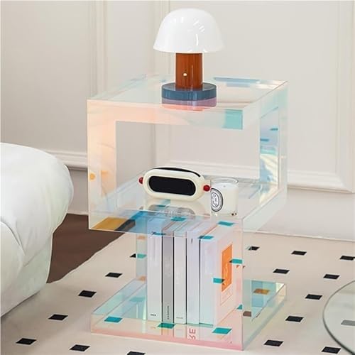 Colorful Acrylic Side Table, Modern Acrylic Table, Iridescent Acrylic Nightstand, Sofa Side Table, Clear Acrylic Coffee Table for Living Room, Bedroom