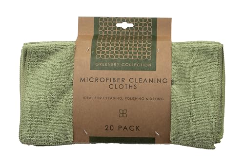 Bamboo Naturals Greenery Collection Microfiber Cleaning Cloths, Attract Dust Like a Magnet, Green and Tan Duster Cloths, Pack of 20