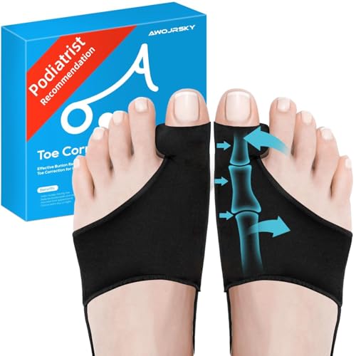 Awojrsky Bunion Corrector for Women Big Toe Straightener Bunion Corrector for Men, Relief splints Reduce Pain and Correct Toe Alignment, Brace Day/Night, fit for R/L,Washable(Black 2-Pack)