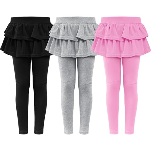 HoeVou Girls Leggings Toddler Pants Leggings for Girls School Uniform Tutu Kids Ruffle Skirt Pull On Warm Clothes