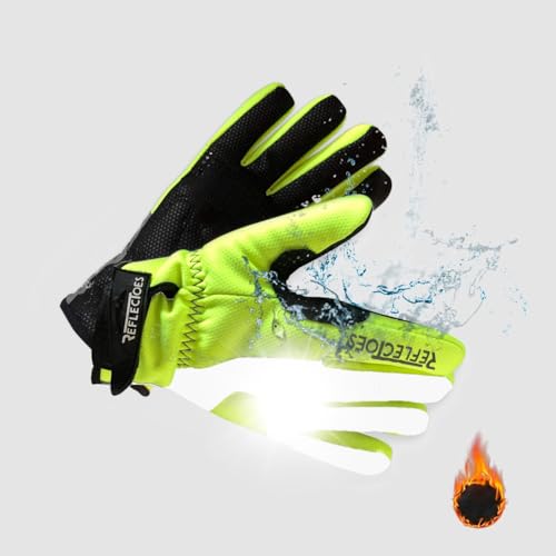 Fluorescent Reflective Winter Gloves - Cycling Running Walking - Waterproof