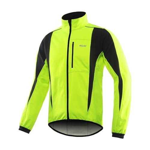 ARSUXEO Winter Warm UP Thermal Softshell Cycling Jacket Windproof Waterproof Bicycle Mountain Bike Clothes 15-K Green Size X-Large