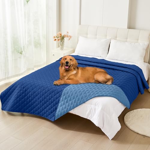 Smiry Waterproof Dog Blanket, Reversible Dog Bed Cover Pet Blanket, Soft Pet Couch Covers for Sofa Washable, Bed Couch Sofa Furniture Protector for Puppy Cat Kids (82"x120", Navy/Blue)