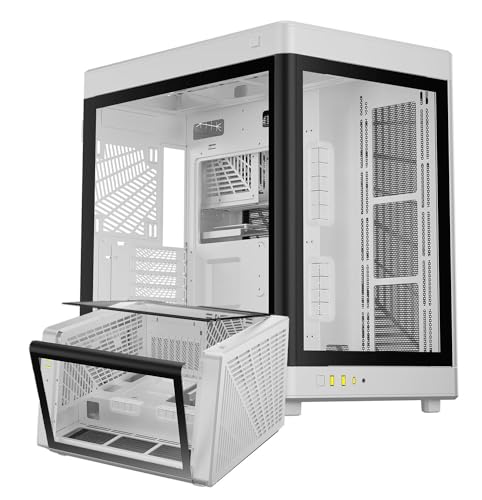GAMDIAS RGB Dual-Chamber Panoramic Tempered Glass Gaming PC Case; 2-way Standing with Vertical & Horizontal Orientaton and One-touch Open; Computer Case support 420mm AIO & Huge Cable Management Space