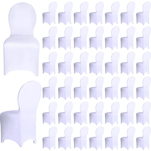 150 Pcs White Chair Covers Polyester Banquet Chair Covers Flat Front Spandex Chair Cover Stretch Chair Slipcover Protector Elastic Chair Cover for Wedding Party Celebration Hotel Restaurant Decoration