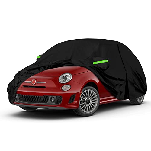 Waterproof Car Covers Replace for 2007-2024 Fiat 500/500C, 6 Layers All Weather Custom-fit Car Cover with Zipper Door & Windproof Bands for Snow Rain Dust Hail Protection