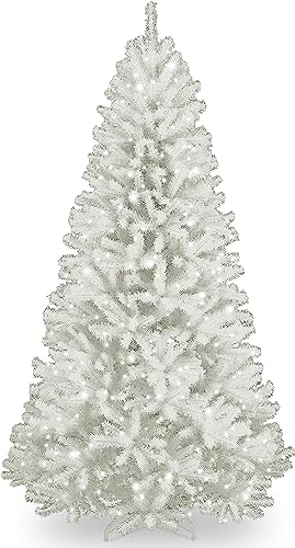 National Tree Company Pre-Lit Artificial Full Christmas Tree, White, North Valley Spruce, White Lights, Includes Stand, 7 Feet