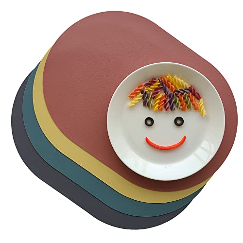 Pogning Home Silicone Placemats Set of 4 - Heat Resistant Washable and Wipeable Non Slip Place Mats, Waterproof Modern Dining Table Mats, Oval 16.9"x11.8"(Fiesta)