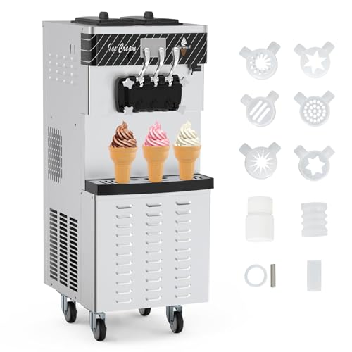 Commercial Ice Cream MachineW 3 Flavors Soft Serve Ice Cream Machine 5.8 to 7.9 Gallons/H Auto Clean Touch Screen LCD Panel Ideal Ice Cream Maker for Snack Restaurants Bars