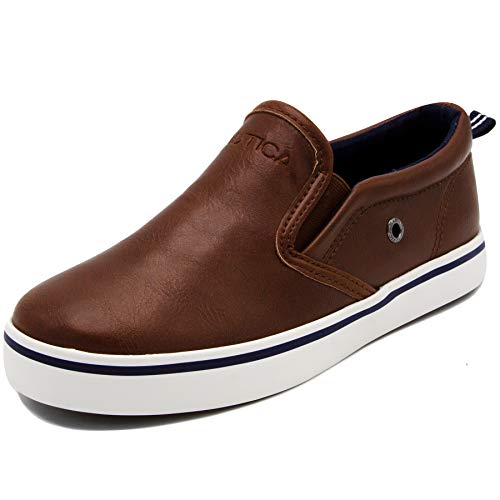 Nautica Kid's Slip-On Casual Shoe Athletic Sneaker Youth-Toddler Akeley Boy Girl Big Kid-Little Kid-Toddler-Akeley-Brown Smooth-Size 1