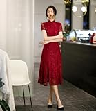 Womens Chinese Dress - Chinese Traditional Dress Improved Red Lace Front Slit Long Cheongsam Skirt Wedding Party Qipao for Women Plus Size,Style A,4XL