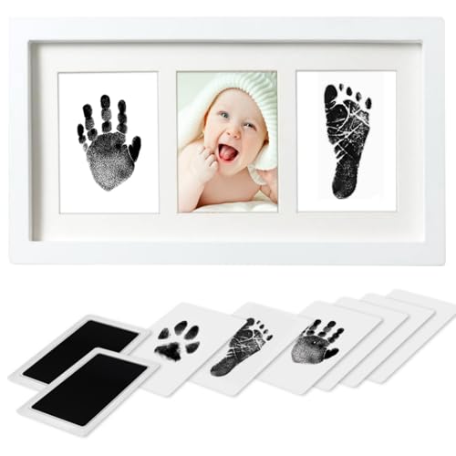 PewinGo Hand and Footprint Kit - Inkless Handprint Kit With 2 Safe Clean-Touch Ink Pads and Wooden Picture Frame for Newborn - Gifts for New Parents, Baby Shower