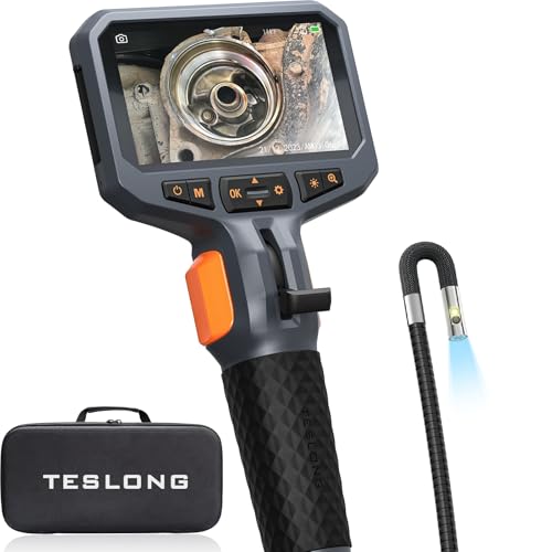 Teslong Articulating Borescope with Dual Lens Endoscope Camera, Two-Way Articulated Industrial Inspection Camera with LED Light, Flexible Mechanic Fiber Optic Snake Scope Cam for Wall Automotive-5FT