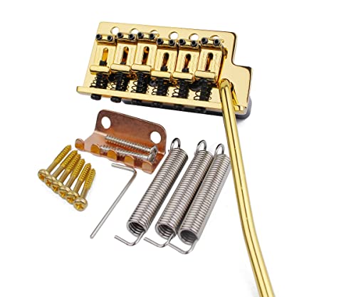 Guyker Tremolo Bridge Vintage Bent Steel Saddles and Zinc Block Compatible with Start ST Electric Guitar (GG-1004, Golden)
