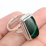 925 Sterling Silver Ring For Womens Natural Malachite Ring Sterling Silver Statement Ring Rectangle Gemstone Ring