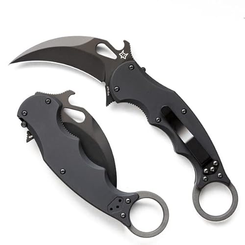 Karambit Fox 479 EVO Black G10 Folding, LAWKS System, Single Edged Knife, Stainless Steel Liner, Reversible Clip, Removable Handles, Blackened for Tactical Use and Deployment, G10 Handle