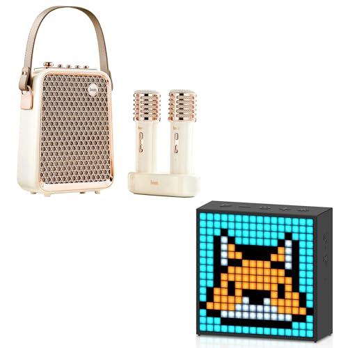 Divoom TimeBox Evo - Pixel Art Bluetooth Speaker and Songbird-HQ2 Karaoke Machine with 2 Wireless Microphones