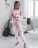 PRETTYGARDEN Women's Tie Dye Two Piece Pajamas Set Casual Long Sleeve Sweatshirt with Long Pants Loungewear (Pink,Small)