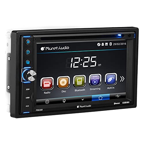 Planet Audio P9630B Car DVD Player - Double Din, Bluetooth Audio and Hands-Free Calling, 6.2 Inch LCD Touchscreen Monitor, MP3 Player, CD, DVD, WMA, USB, SD, AUX In, AM/FM Radio Receiver