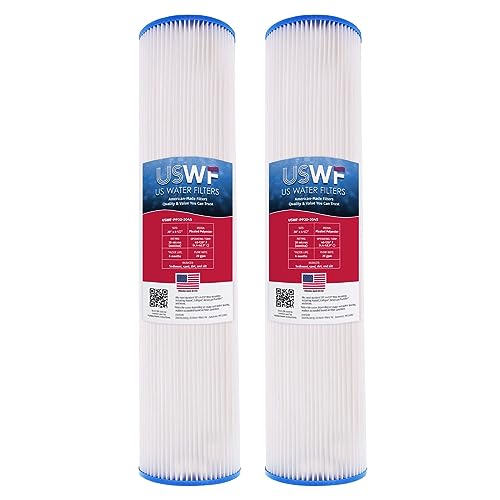 20 Micron 20 Inch x 4.5 Inch | 2-Pack Pleated Polyester Whole House Sediment Replacement Cartridge | Compatible with Pentek S1-20BB, Hydronix SPC-45-2020 | Made in the USA, US Water Filters