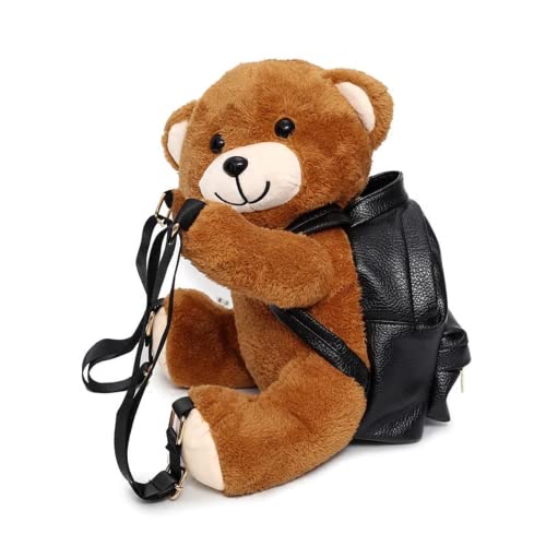 TONETYUS Kawaii Backpack with Adorable 3D Plush Bear Teenager College Schoolbag Furry Bookbag Aesthetic Cute Fluffy Puffy Daypack (Small)