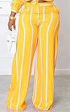 Remelon 2 Piece Outfits for Women Stripe Print Button Down Shirt Top Loose Pants Matching Sets Loungewear Tracksuit Streetwear Yellow XXL