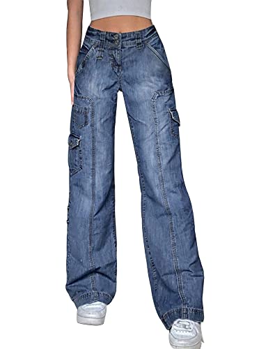 Baggy Y2k Cargo Jeans Womens High Waisted Cargo Pants Women Cute Jeans for Teens