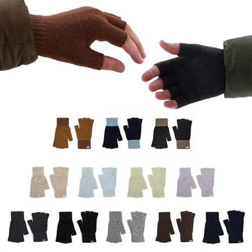 UNDERCONTROL Logo Label Unisex Fall Winter Outdoor Solid Color Stretchy Knit Fingerless Half Finger Warmer Touch Screen Casual Gloves Mittens Handwarmer Korea (GREY)