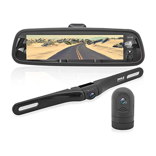 Pyle Dash Cam, Rearview Mirror Monitor, Night Vision, 7.4” LCD Screen, Backup Camera, Slim Bar Design, Waterproof IP-69, G-Sensor, Audio Recording, 32GB Memory Slot, Universal Mount, Includes Cables