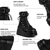 Tscoyuki Platform Ankle Boots for Women Chunky High Heel Booties Goth Round Toe Combat Boots Women Lace Up Motorcycle Wedges