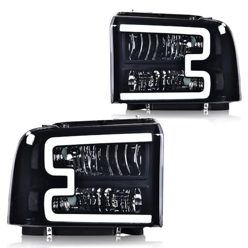 G-PLUS LED DRL Headlights, Compatible with Ford F250 F350 F450 F550 Super Duty 2005 2006 2007 Bumper Headlamps, Smoky Lens Black Housing Clear Reflector,faros delanteros