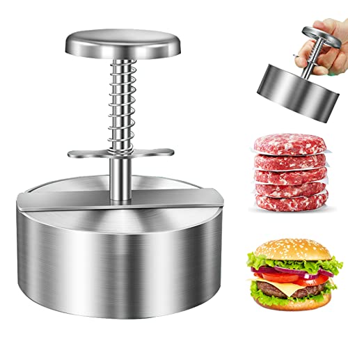 CHengQiSM Burger Press, Adjustable Hamburger Patty Maker 4.2" Stainless Steel Hamburger Press Patty Making Molds Patties for Beef, Vegetables, Meat, BBQ Barbecue Homemade Hamburger