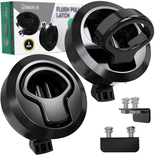 LATCH.IT 2-Pack RV & Boat Hatch Latches | Black Flush Mount – RV Slam Latch & Boat Lid Lock | Fits 2” Diameter & up to 0.5” Thickness Doors | Latches for Marine, Trailers, Camper, DIY & Home Use!