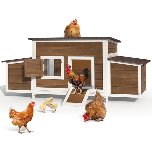 YITAHOME Chicken Coop 11.5ft² Large Wooden Chicken House Chicken Pen Outdoor with 2 Nesting Boxes Poultry Cage Rabbit Hutch Duck Cage with Weatherproof Roof (Brown)