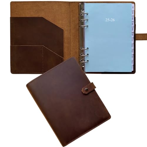 2025-2026 Leather Planner - A5 Genuine Leather Binder Planner with Weekly & Monthly Pages for Men and Women, Inner Pockets and Pen Holder, Refillable