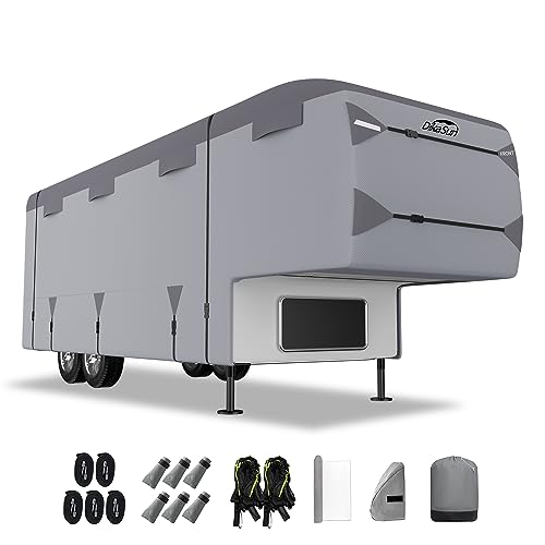 DikaSun 5th Wheel RV Covers 40-44ft Travel Trailer with 7-PLy Layers Windproof Waterproof Toy Hauler Camper Cover Fifth RV Skirting for Winter Protection