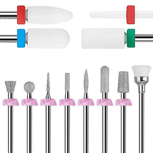 Makartt Nail Drill Bits:10Pcs Dimond Sanding Bit Sets for Nail Drill E-File,Upgraded Cuticle Cleaner Gel Polish Remover Tool Bits for Acrylic Nails Manicure Prep Salon Home DIY Use