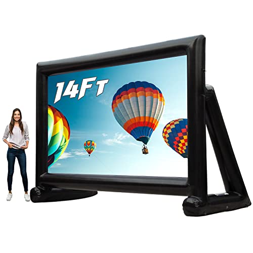 Sewinfla Upgrade PVC Airtight Movie Screen 14Ft Outdoor Inflatable Movie Screen No Need Power Supply Continuous - Supports Front and Rear Projection