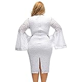 SUGARWEWE Sexy Plus Size Bell Sleeves Lace Dress Party Dress Plus White XX-Large