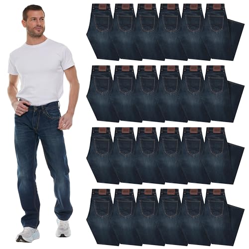 24 Pack Mens Wholesale Jeans Pants, Classic Fit Relaxed Bulk Denim for Men, Assorted Sized Packs, Donation Homeless