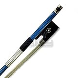 PAITITI 4/4 Violin Bow Satin Carbon Fiber Round Stick Mongolian Horsehair Silver Wrap with Double Eye Fully-Line Abalone Inlay-Blue Color