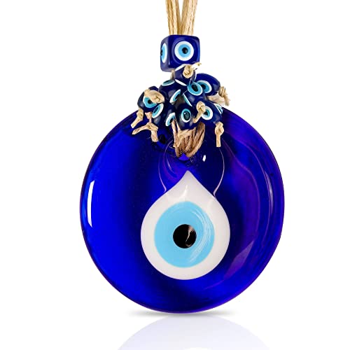 BCS Blue Evil Eye Decor Home Wall Hanging 4" Glass Handmade Turkish Nazar Amulet Good Luck and Protection Charm