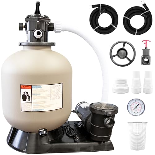 SWIMLINE HYDROTOOLS Pool Sand Filter Pump For Above Ground & Inground Pool | 24 Inch Cleaner System VARIABLE DUAL 2-SPEED 1.5 HP Horsepower 4980 GPH | For Pools Up To 22000 Gallons 7 Way Valve, Beige